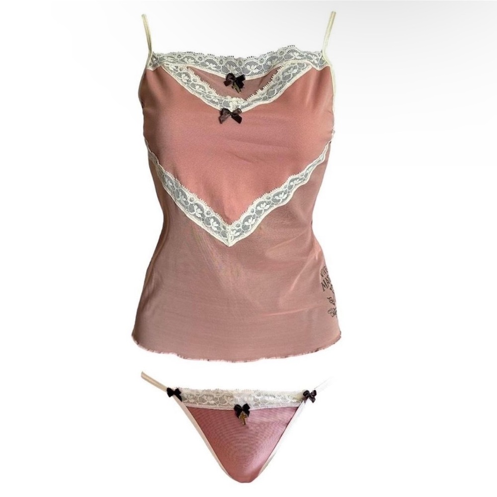 Elegant Pink Lace Trim Camisole Set